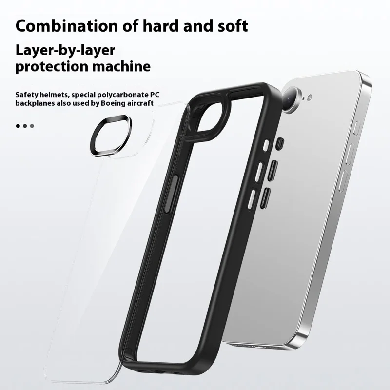 FULEXIN For iPhone 16e Case Anti Drop TPU + PC Crystal Clear Phone Cover - Black
