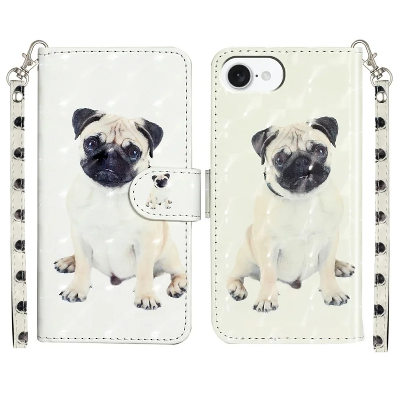 For iPhone 17e / 16e Case 3D Pattern Printed Phone Leather Phone Cover - Dog