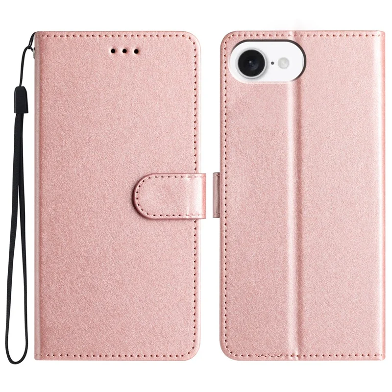 For iPhone 16e Wallet Case Leather Folio Phone Cover Magnetic Clasp - Rose Gold