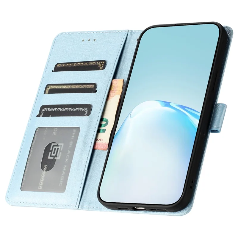 For iPhone 17e / 16e Wallet Case Leather Folio Phone Cover Magnetic Clasp - Baby Blue