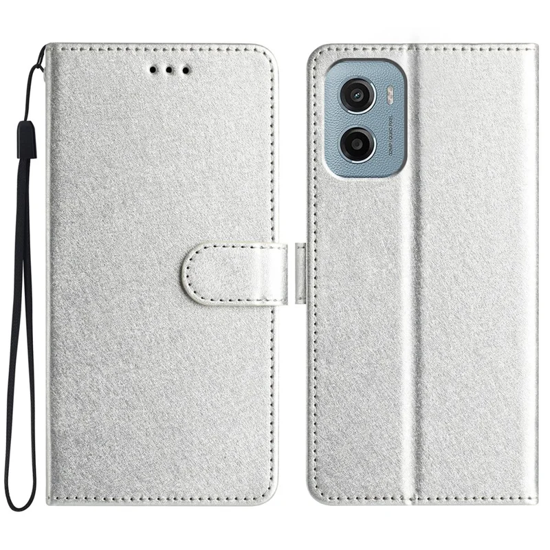 For Motorola Moto G05 4G / E15 4G Wallet Case Leather Folio Phone Cover Magnetic Clasp - Silver