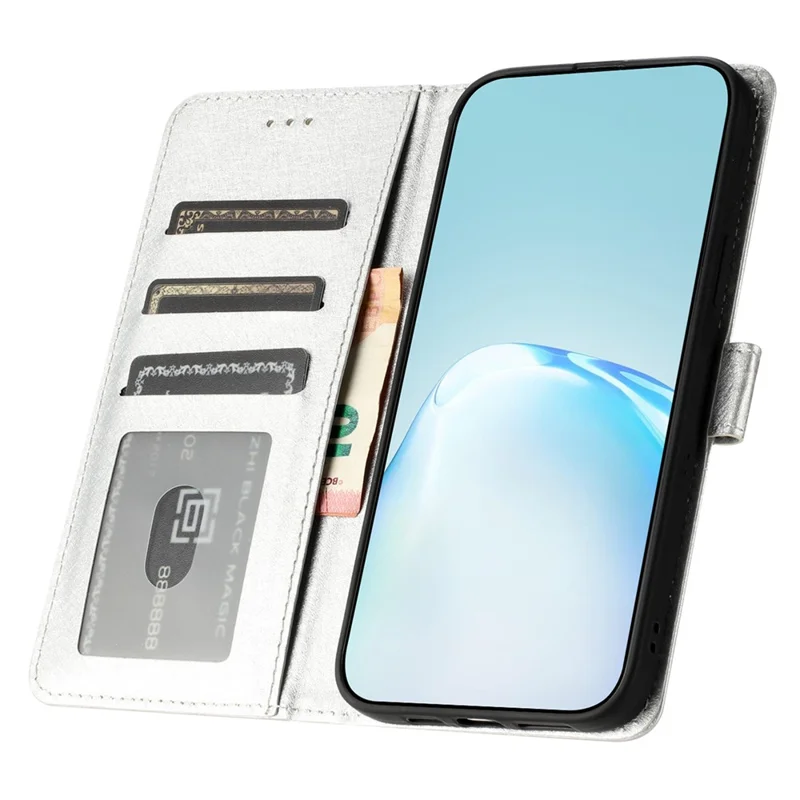 For Motorola Moto G05 4G / E15 4G Wallet Case Leather Folio Phone Cover Magnetic Clasp - Silver