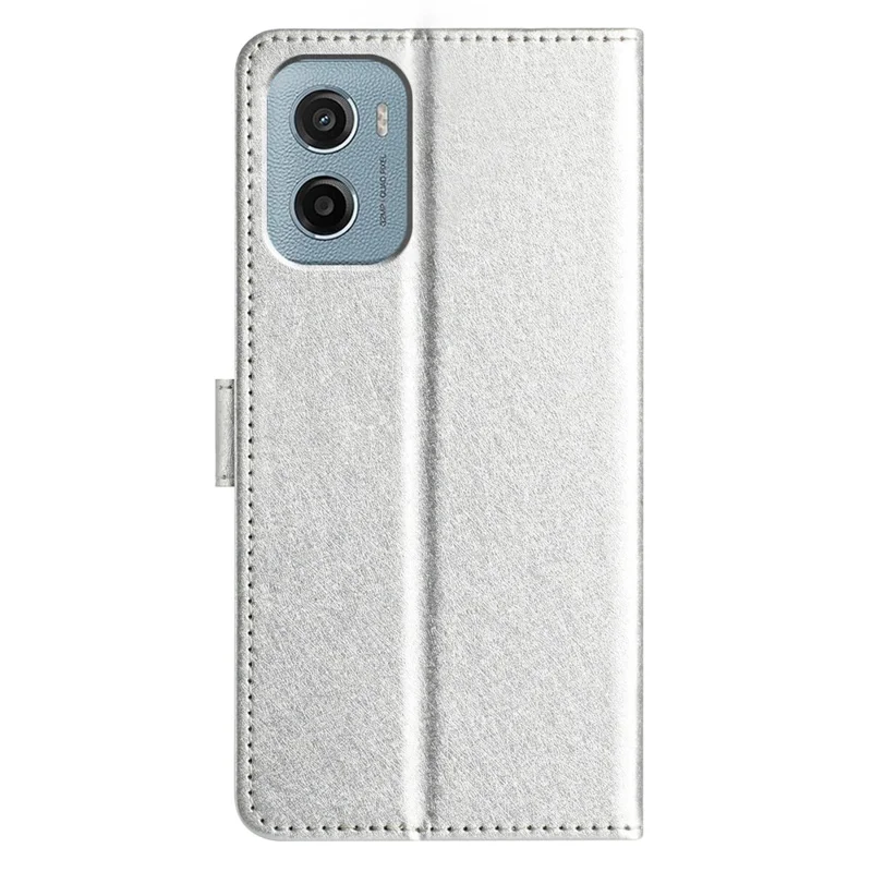 For Motorola Moto G05 4G / E15 4G Wallet Case Leather Folio Phone Cover Magnetic Clasp - Silver