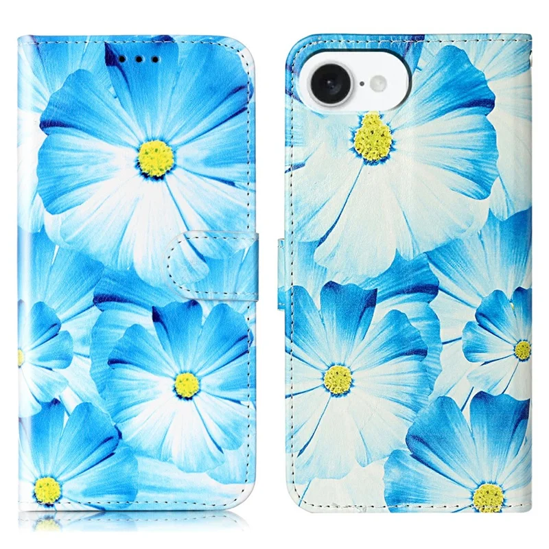 For iPhone 16e Marble Painted Wallet Stand Case Folio Leather Cover with Flip Design - Orchid