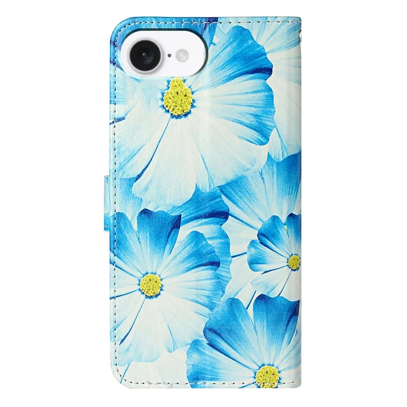 For iPhone 16e Marble Painted Wallet Stand Case Folio Leather Cover with Flip Design - Orchid