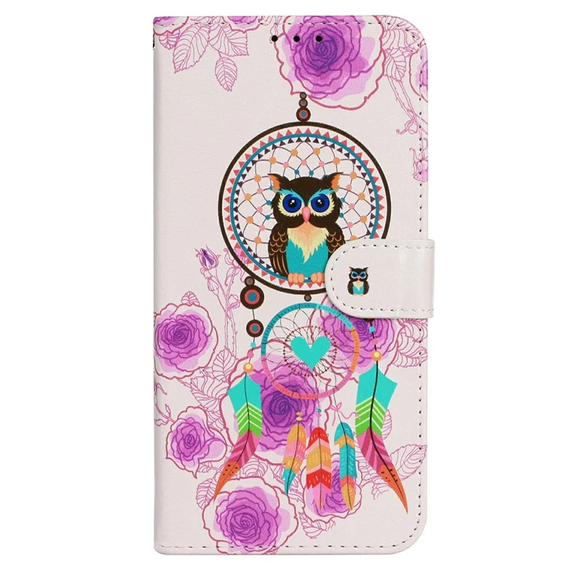 For iPhone 16e Case Pattern Leather Wallet Phone Cover - Wind Chime Owl