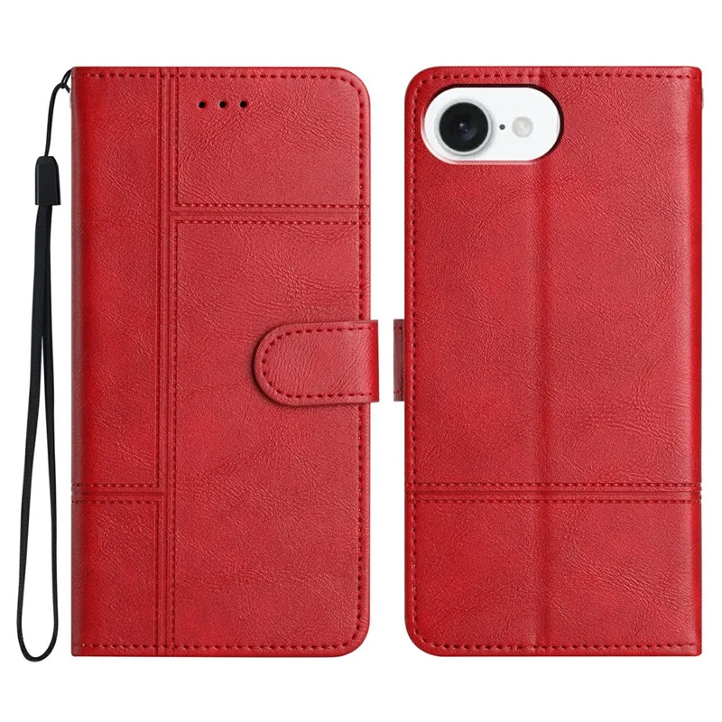 For iPhone 16e Case Line Imprinted PU Leather Wallet Phone Cover - Red