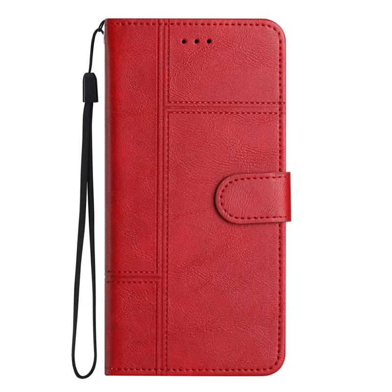 For iPhone 16e Case Line Imprinted PU Leather Wallet Phone Cover - Red