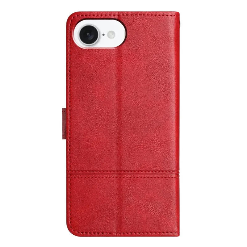 For iPhone 16e Case Line Imprinted PU Leather Wallet Phone Cover - Red