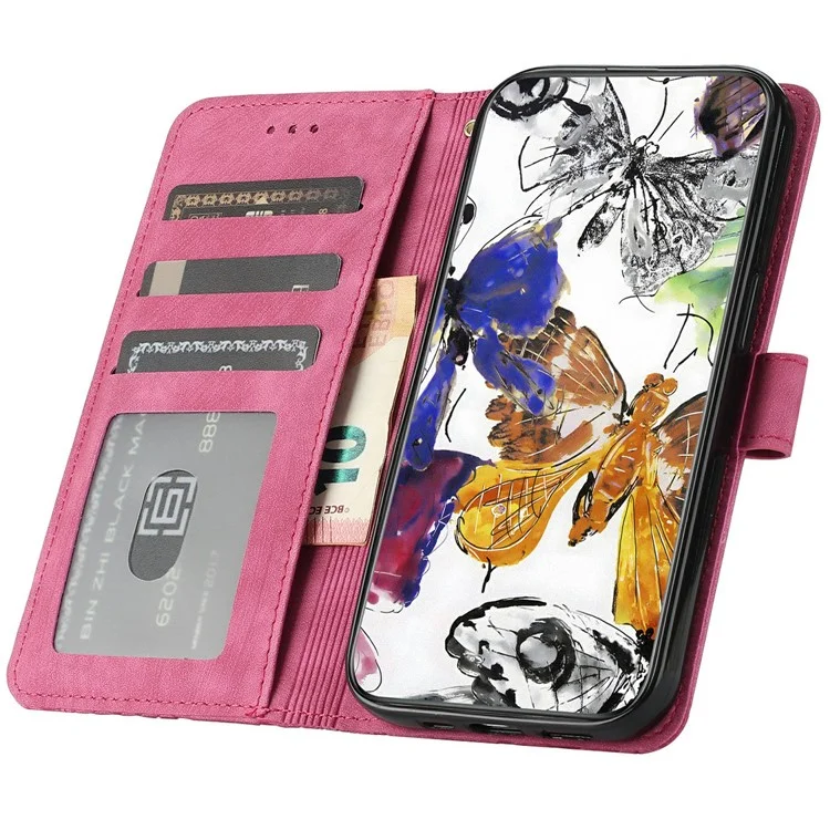 Funda para iPhone 16e Diseño de Mariposa Tapa Billetera Piel Cubierta de Teléfono Skin-Touch - Rosa