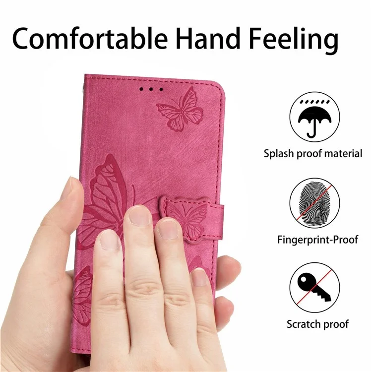 Funda para iPhone 16e Diseño de Mariposa Tapa Billetera Piel Cubierta de Teléfono Skin-Touch - Rosa