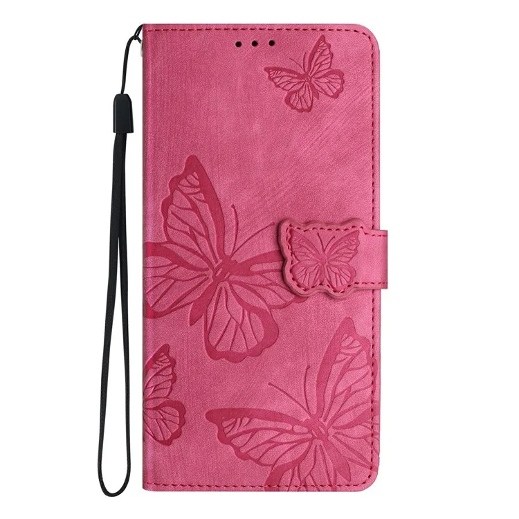 Funda para iPhone 16e Diseño de Mariposa Tapa Billetera Piel Cubierta de Teléfono Skin-Touch - Rosa