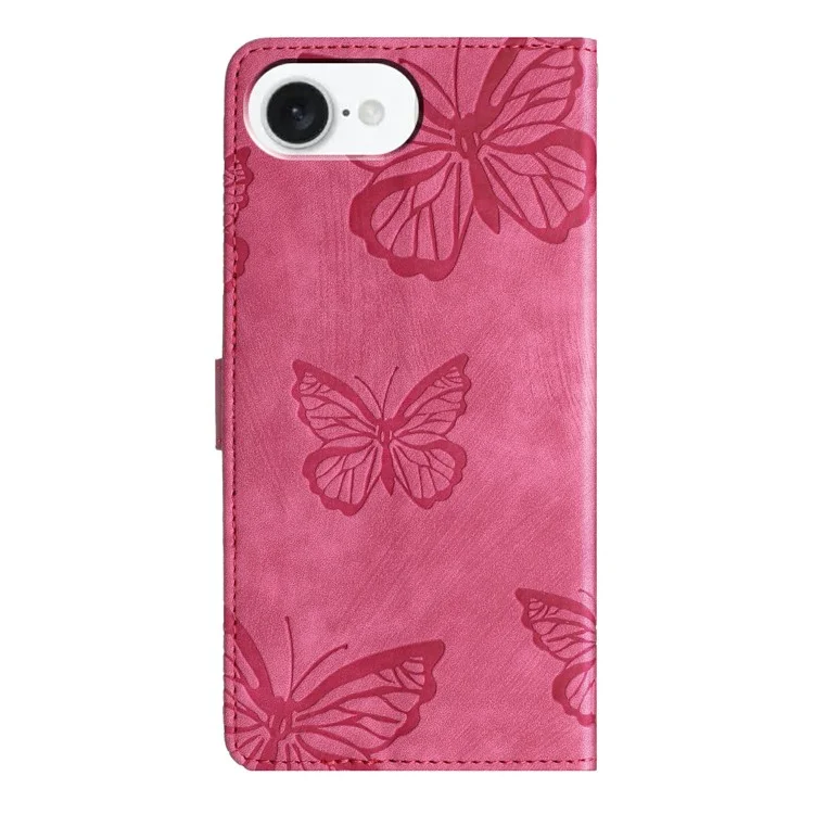 Funda para iPhone 16e Diseño de Mariposa Tapa Billetera Piel Cubierta de Teléfono Skin-Touch - Rosa
