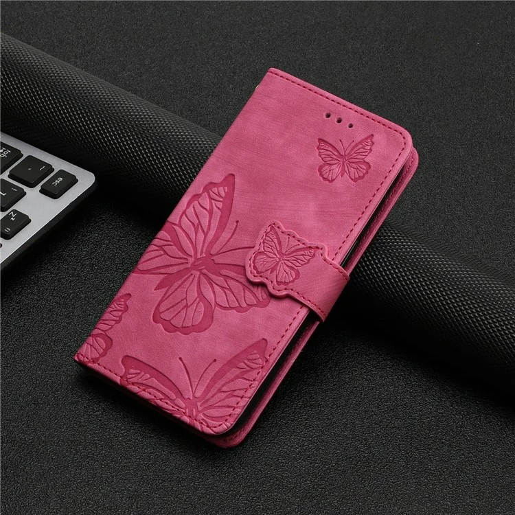 Funda para iPhone 16e Diseño de Mariposa Tapa Billetera Piel Cubierta de Teléfono Skin-Touch - Rosa