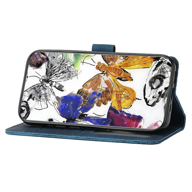 For iPhone 17e / 16e Case Butterfly Design Flip Wallet Leather Phone Cover Skin-Touch - Blue