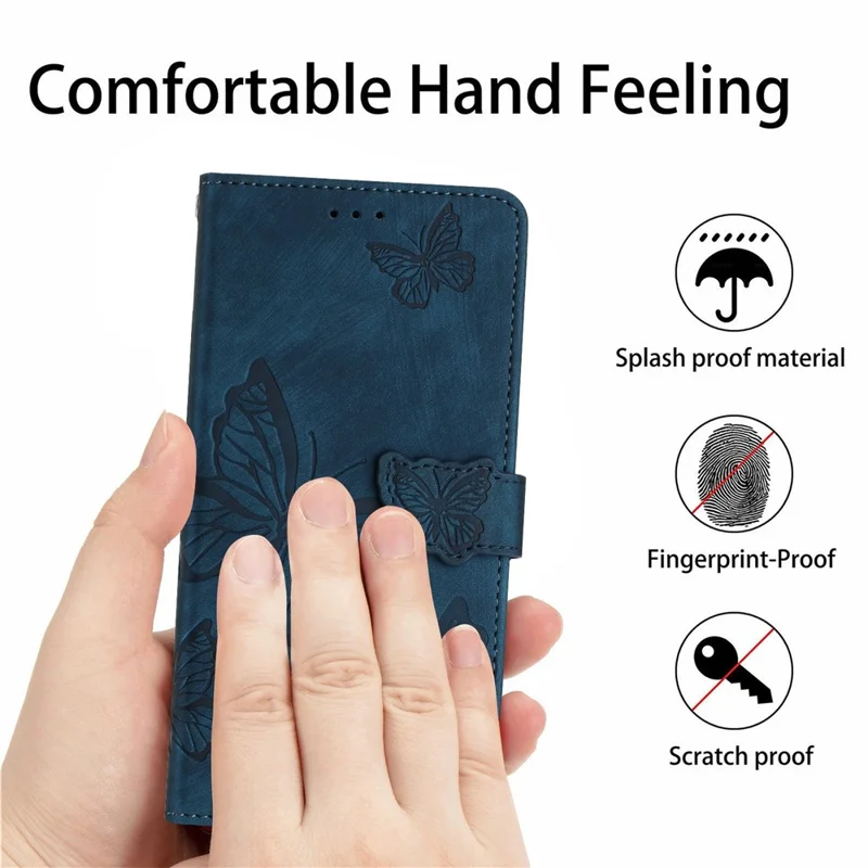 For iPhone 17e / 16e Case Butterfly Design Flip Wallet Leather Phone Cover Skin-Touch - Blue