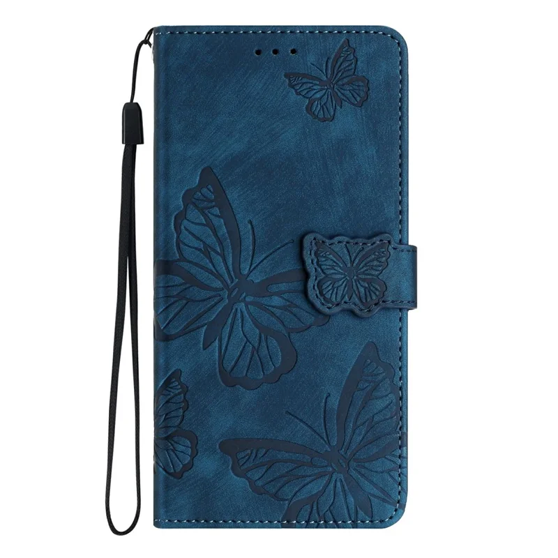 For iPhone 17e / 16e Case Butterfly Design Flip Wallet Leather Phone Cover Skin-Touch - Blue