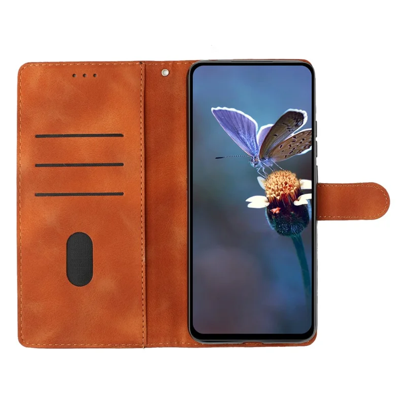 For iPhone 17e / 16e Case Leather Imprinted Flower Phone Cover Wallet with Wrist Strap - Brown