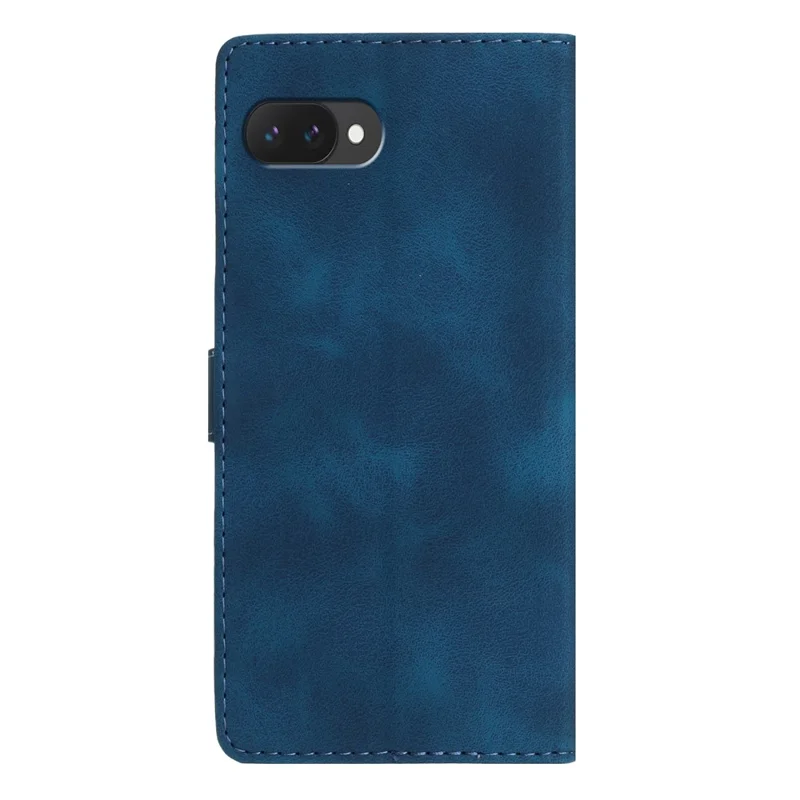 For Google Pixel 9a Case Leather Imprinted Flower Phone Cover Wallet with Wrist Strap - Blue
