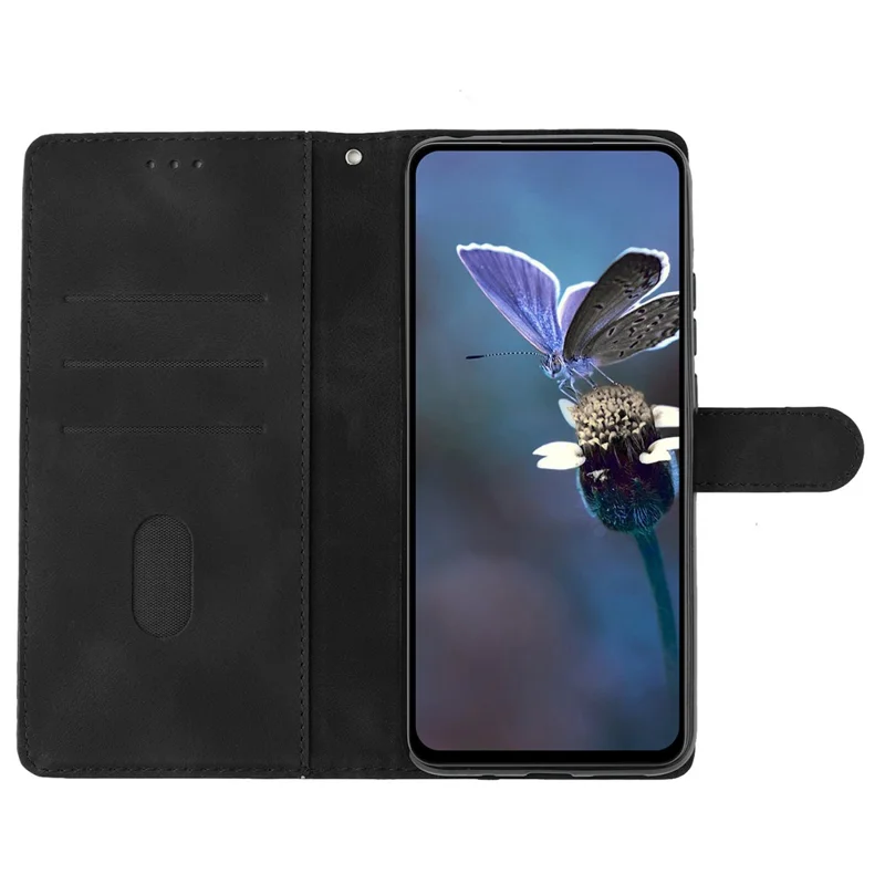For iPhone 16e Case Butterfly Flower Pattern Skin-Touch Leather Phone Cover - Black