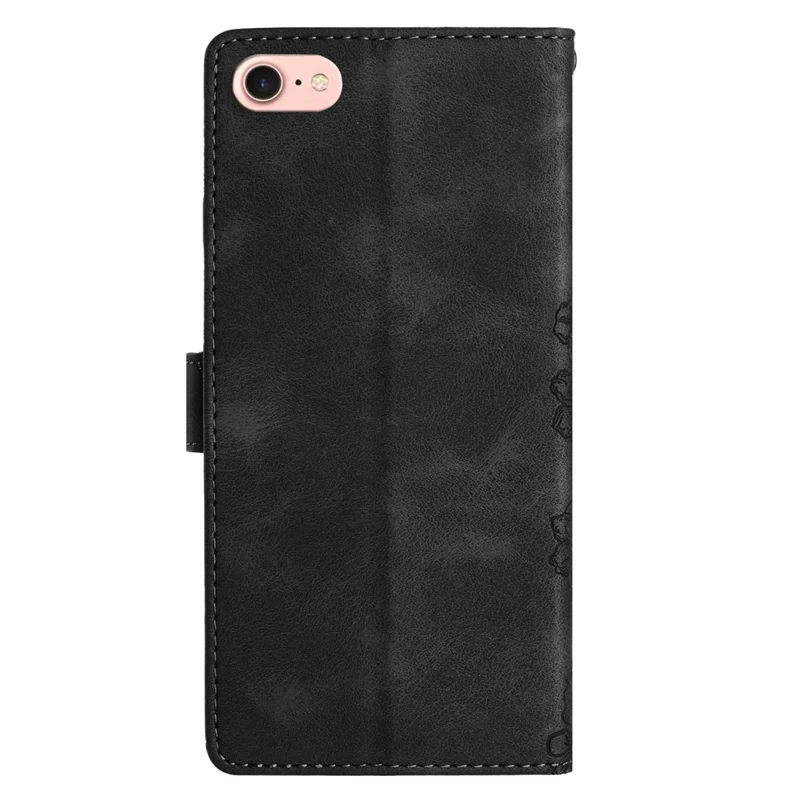 For iPhone 16e Case Butterfly Flower Pattern Skin-Touch Leather Phone Cover - Black
