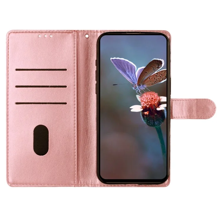 Funda para iPhone 16e con Mariposas y Flores, Antigolpes, Cartera de Cuero PU - Oro Rosa