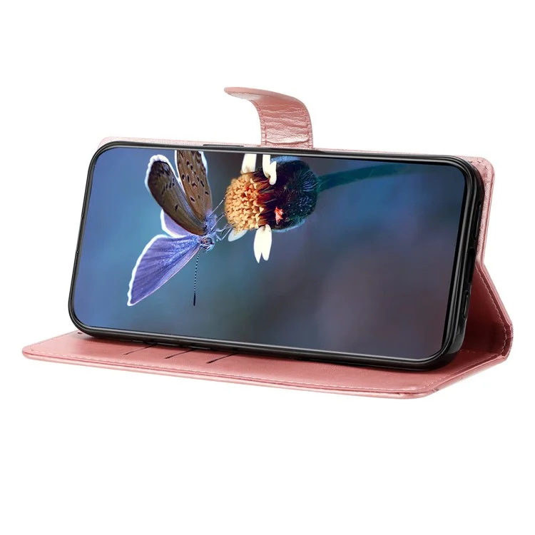 Funda para iPhone 16e con Mariposas y Flores, Antigolpes, Cartera de Cuero PU - Oro Rosa