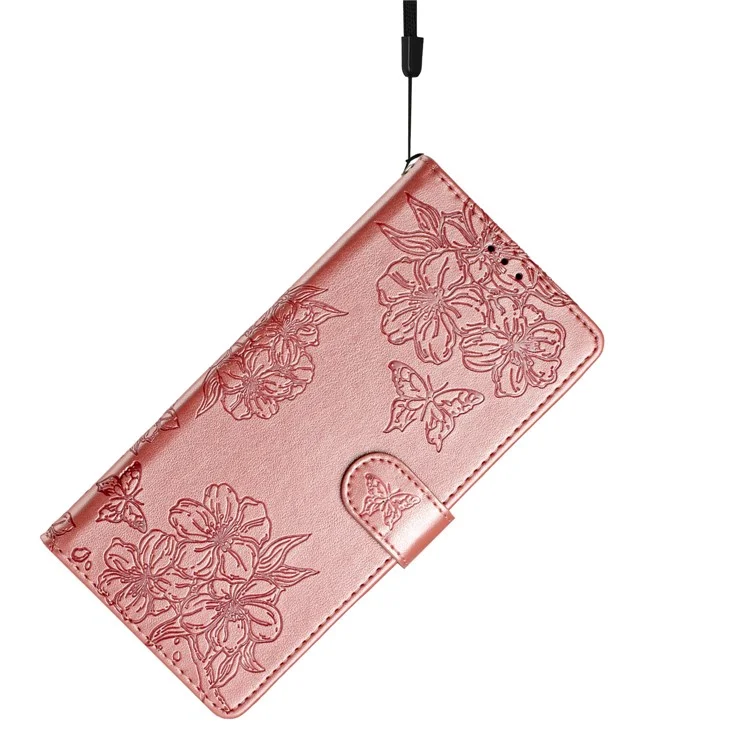 Funda para iPhone 16e con Mariposas y Flores, Antigolpes, Cartera de Cuero PU - Oro Rosa