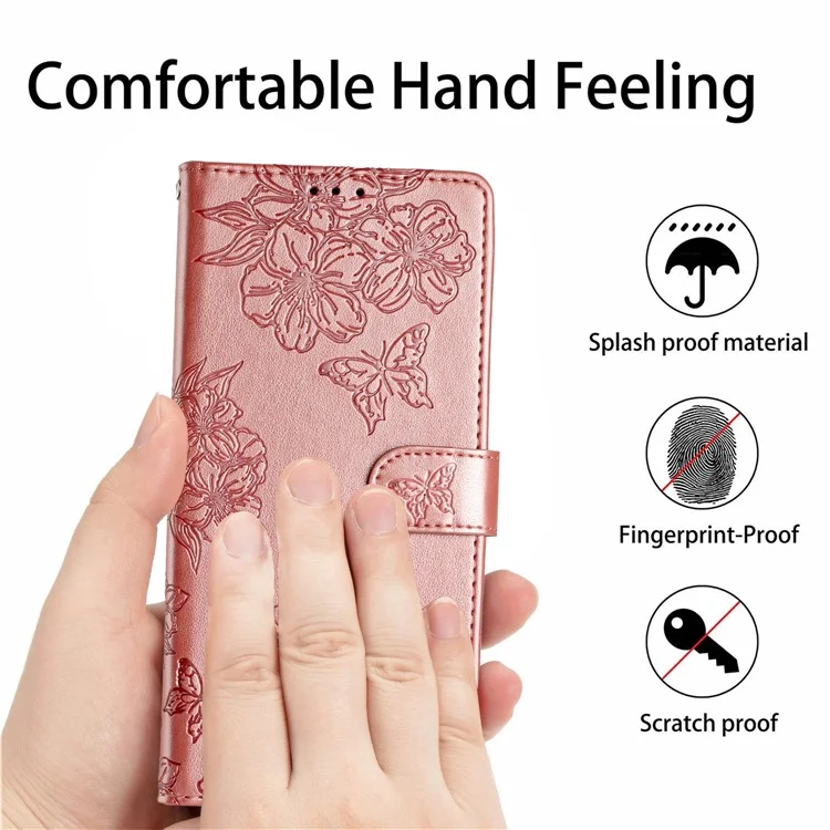 Funda para iPhone 16e con Mariposas y Flores, Antigolpes, Cartera de Cuero PU - Oro Rosa