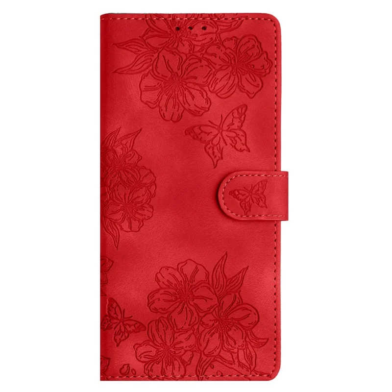 For Google Pixel 9a Case Butterfly Flower Pattern Skin-Touch Leather Phone Cover - Red