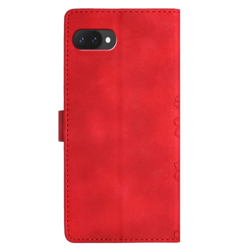 For Google Pixel 9a Case Butterfly Flower Pattern Skin-Touch Leather Phone Cover - Red