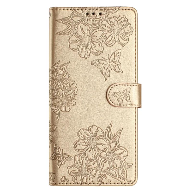Capa para Google Pixel 9a Borboleta Floral à Prova de Queda em Couro PU com Carteira - Dourado