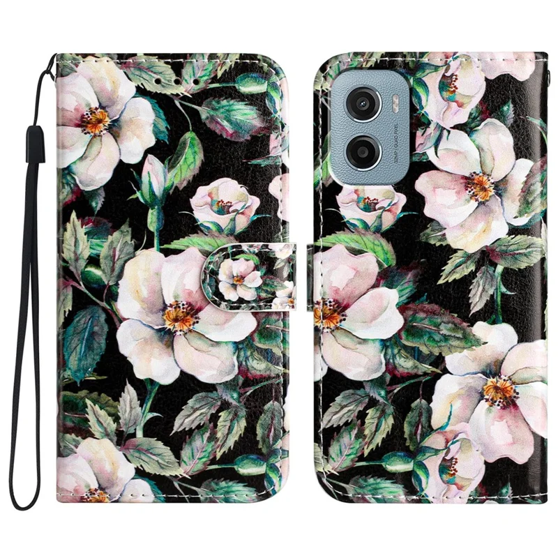 Pour Motorola Moto E15 4G / G05 4G Étui portefeuille Motif imprimé Housse de téléphone en cuir - Magnolia