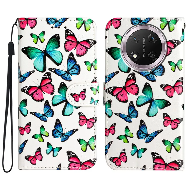 Capa Carteira para Honor X9c 5G / Magic7 Lite 5G / X60 Pro 5G com Design de Padrão Impresso em Couro - Borboletas