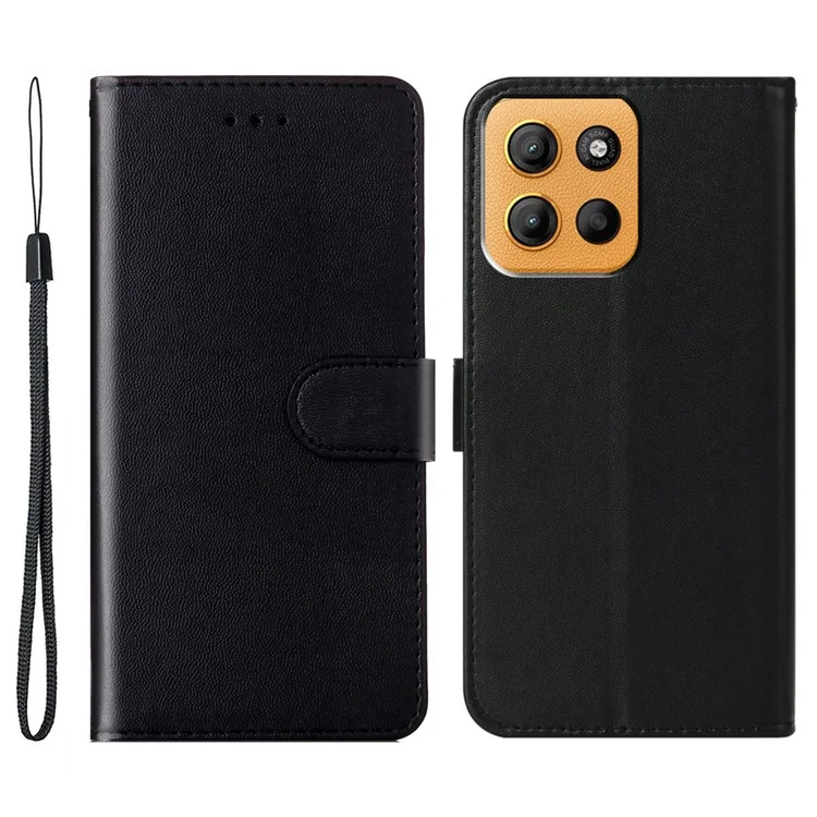 For Motorola Moto G15 4G Case PU Leather Flip Phone Cover Wallet Card Slot Holder - Black