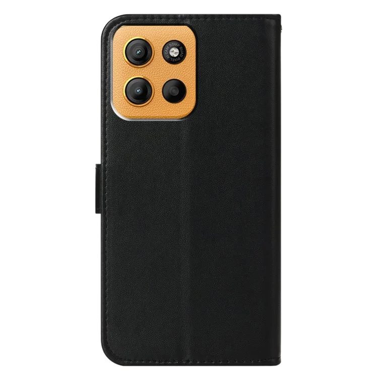 For Motorola Moto G15 4G Case PU Leather Flip Phone Cover Wallet Card Slot Holder - Black
