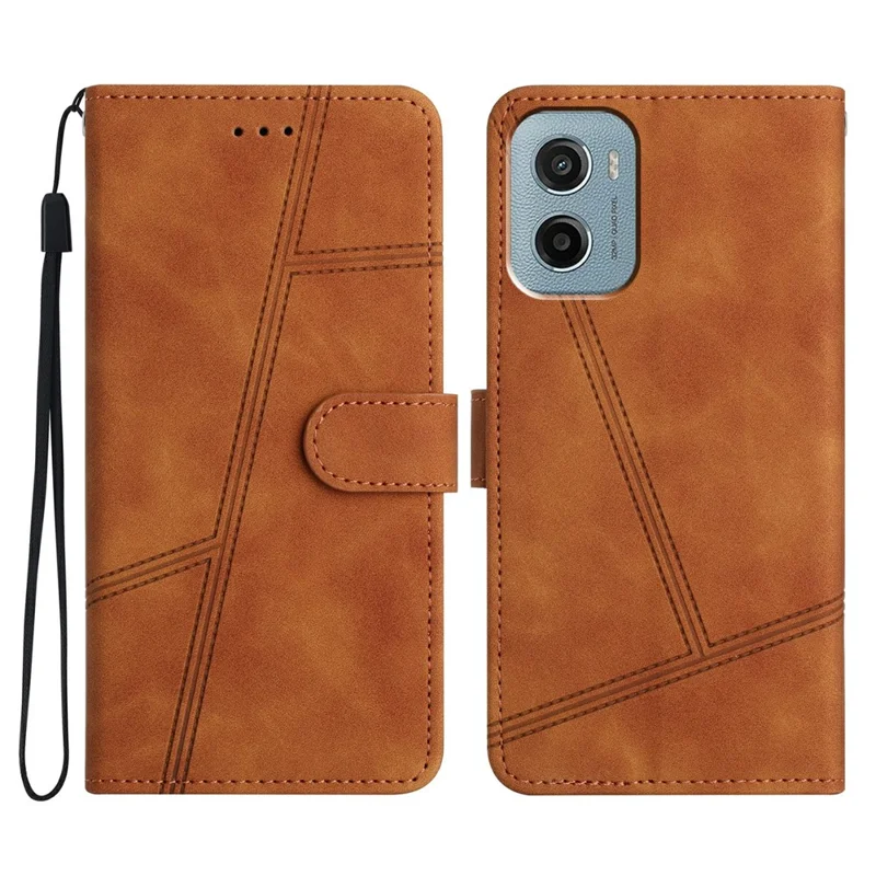 Pour Motorola Moto E15 4G / G05 4G Étui à Rabat en Cuir Rétro Housse de Téléphone avec Lignes Imprimées - Marron