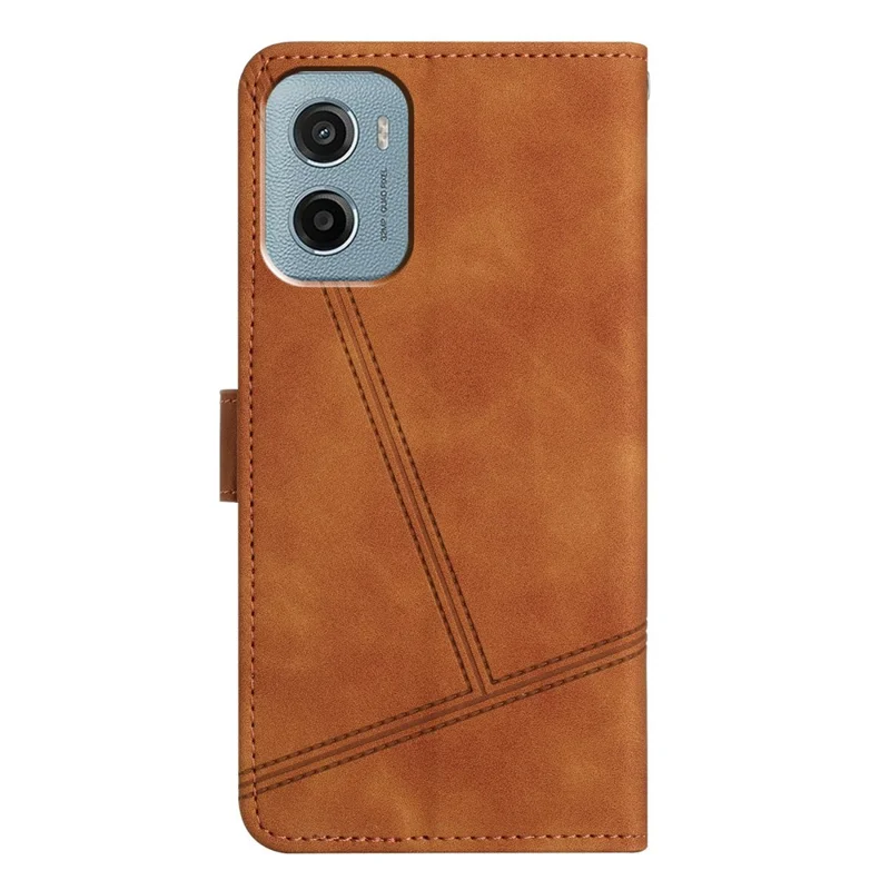 Pour Motorola Moto E15 4G / G05 4G Étui à Rabat en Cuir Rétro Housse de Téléphone avec Lignes Imprimées - Marron