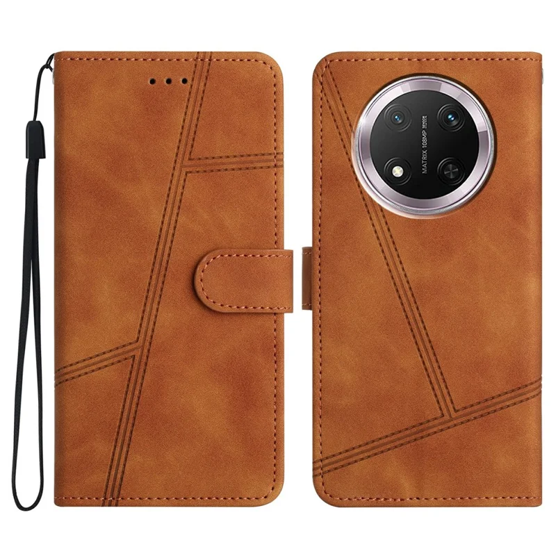 Phone Case For Honor X9c 5G / Magic7 Lite 5G / X60 Pro 5G Flip Leather Retro Cover Lines Imprinted - Brown