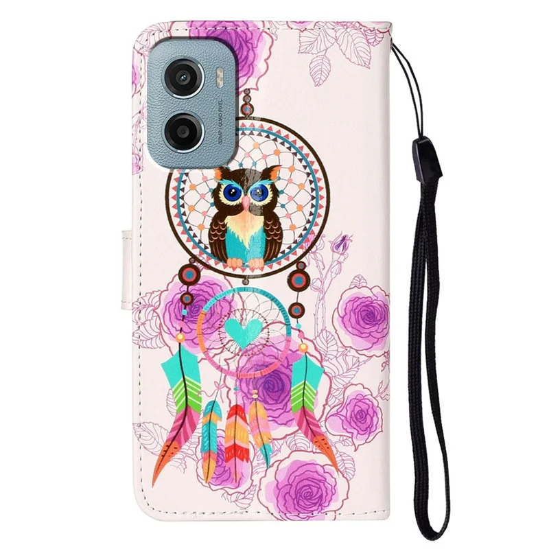 For Motorola Moto E15 4G / G05 4G Case Pattern Leather Wallet Phone Cover - Wind Chime Owl