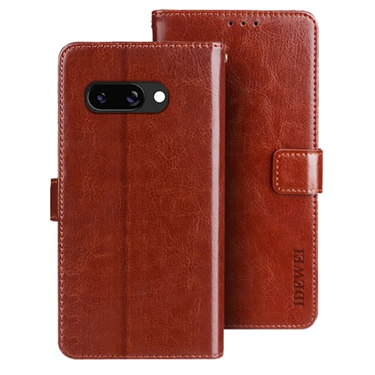 IDEWEI For Google Pixel 9a Stand Case Crazy Horse Texture Leather Phone Cover - Brown