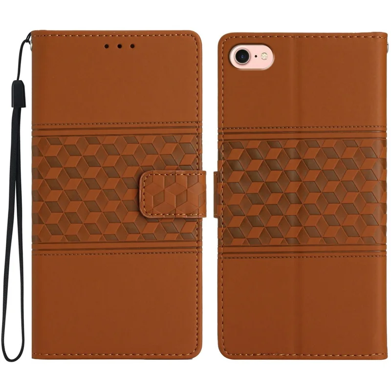 For iPhone 16e Case Rhombus Leather Horizontal Flip Phone Cover - Brown
