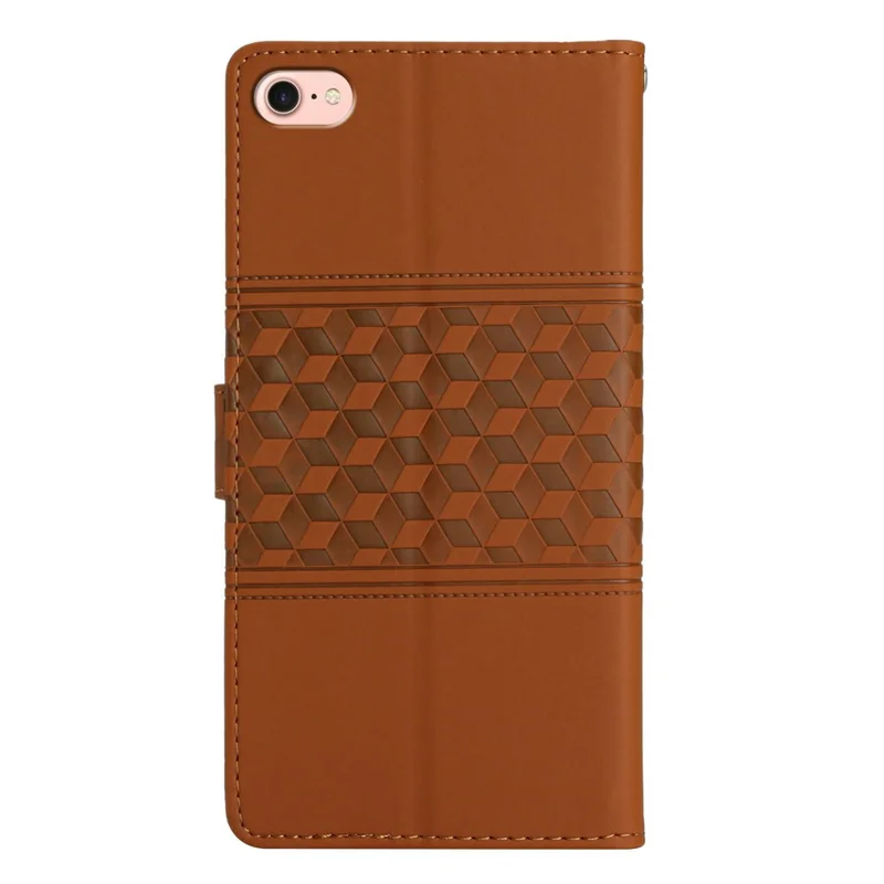 For iPhone 16e Case Rhombus Leather Horizontal Flip Phone Cover - Brown