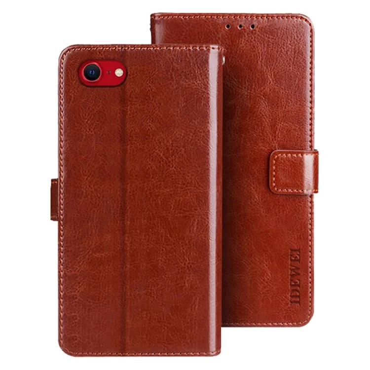 IDEWEI For iPhone 16e Stand Case Crazy Horse Texture Leather Phone Cover - Brown