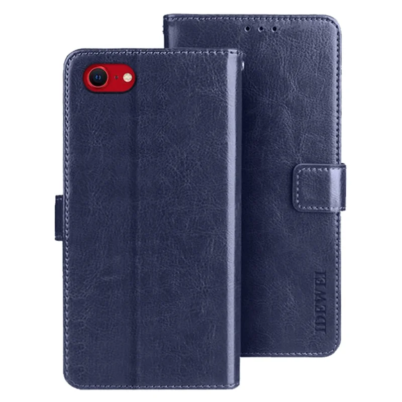 IDEWEI For iPhone 16e Stand Case Crazy Horse Texture Leather Phone Cover - Dark Blue