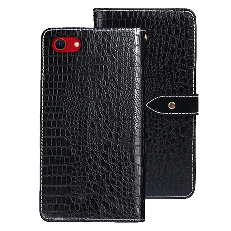 IDEWEI For iPhone 16e Case Crocodile Texture PU Leather Flip Phone Cover - Black