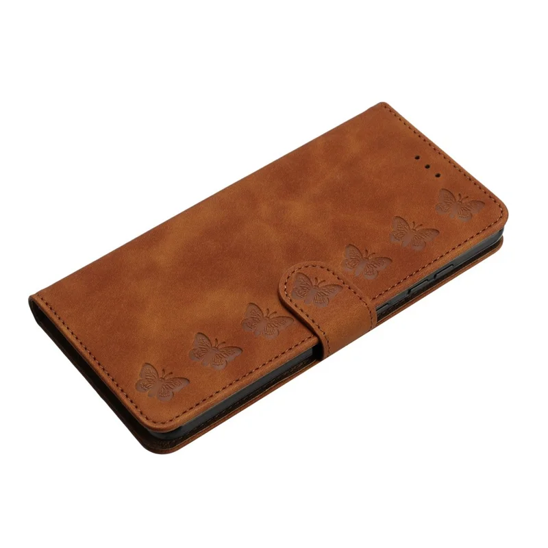 For iPhone 17e / 16e Case Imprinted Butterfly Leather Wallet Phone Cover - Brown
