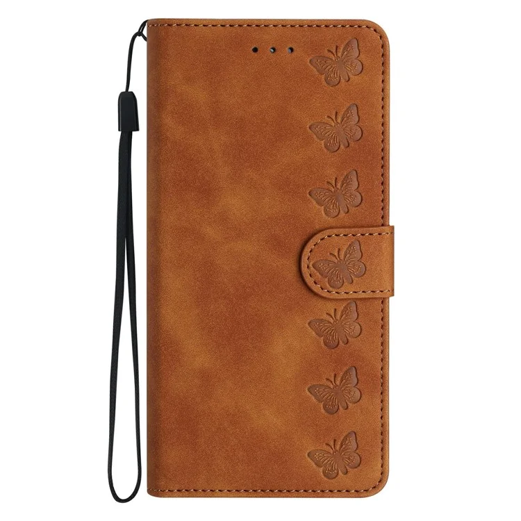 For Google Pixel 9a Case Imprinted Butterfly Leather Wallet Phone Cover - Brown