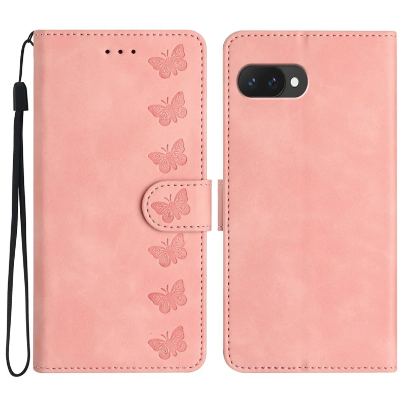 For Google Pixel 9a Case Imprinted Butterfly Leather Wallet Phone Cover - Pink