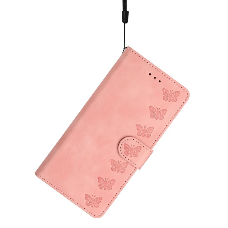 For Google Pixel 9a Case Imprinted Butterfly Leather Wallet Phone Cover - Pink